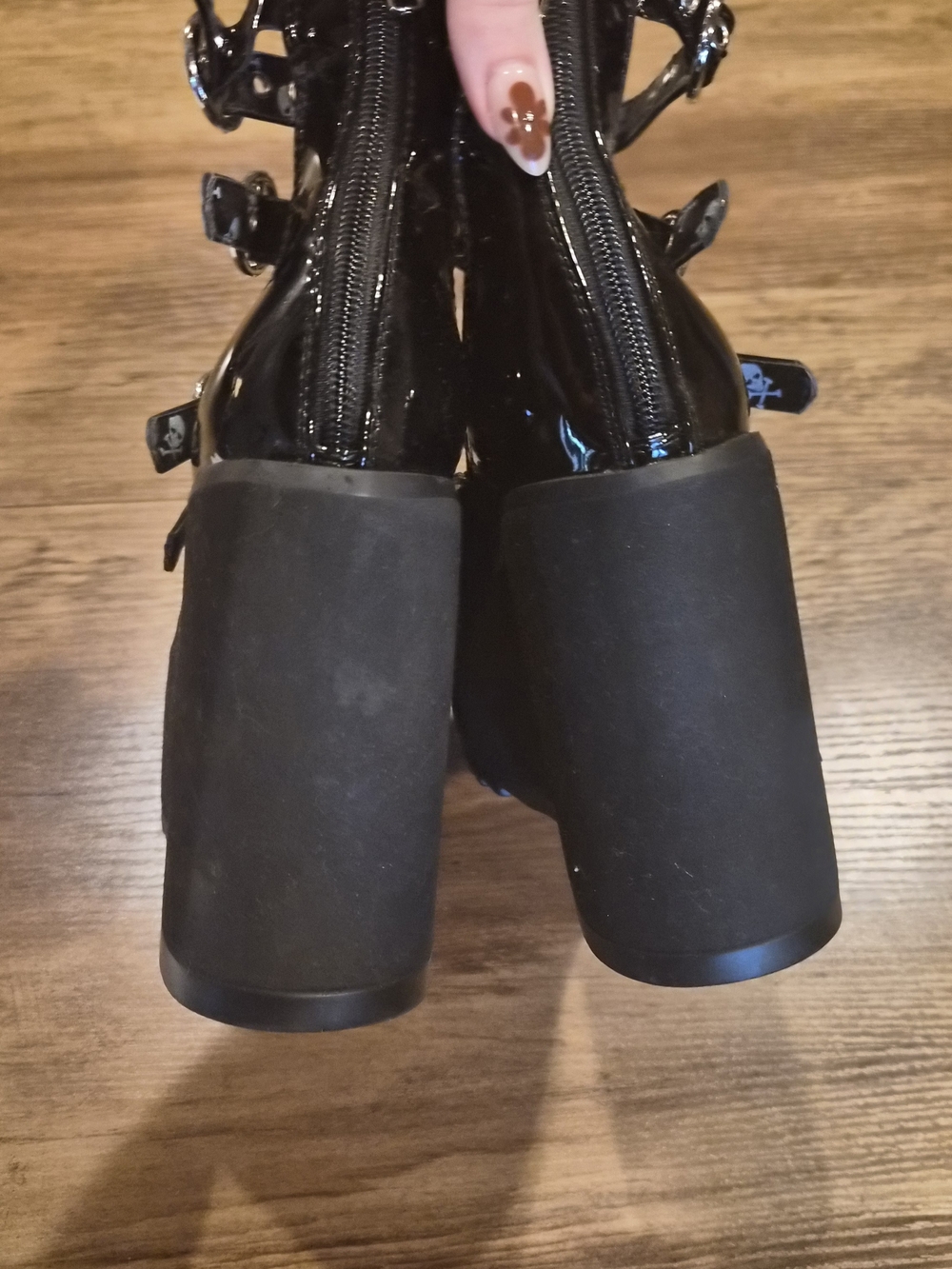 Women's Black Patent Platform Wedge Sandals with Buckle Straps - Picture 4 of 5